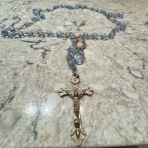 Elegant Silver and Blue Rosary Necklace